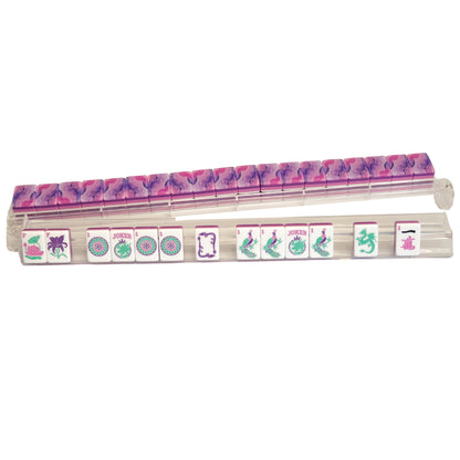 An image of the Tea Party mahjong tile line from Mahj Queen™ on a clear rack.